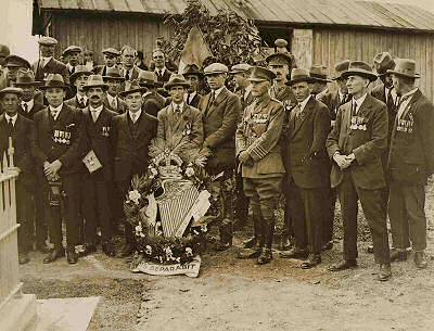 Former Contingent members attending a ceremony at Guillemont in 1924